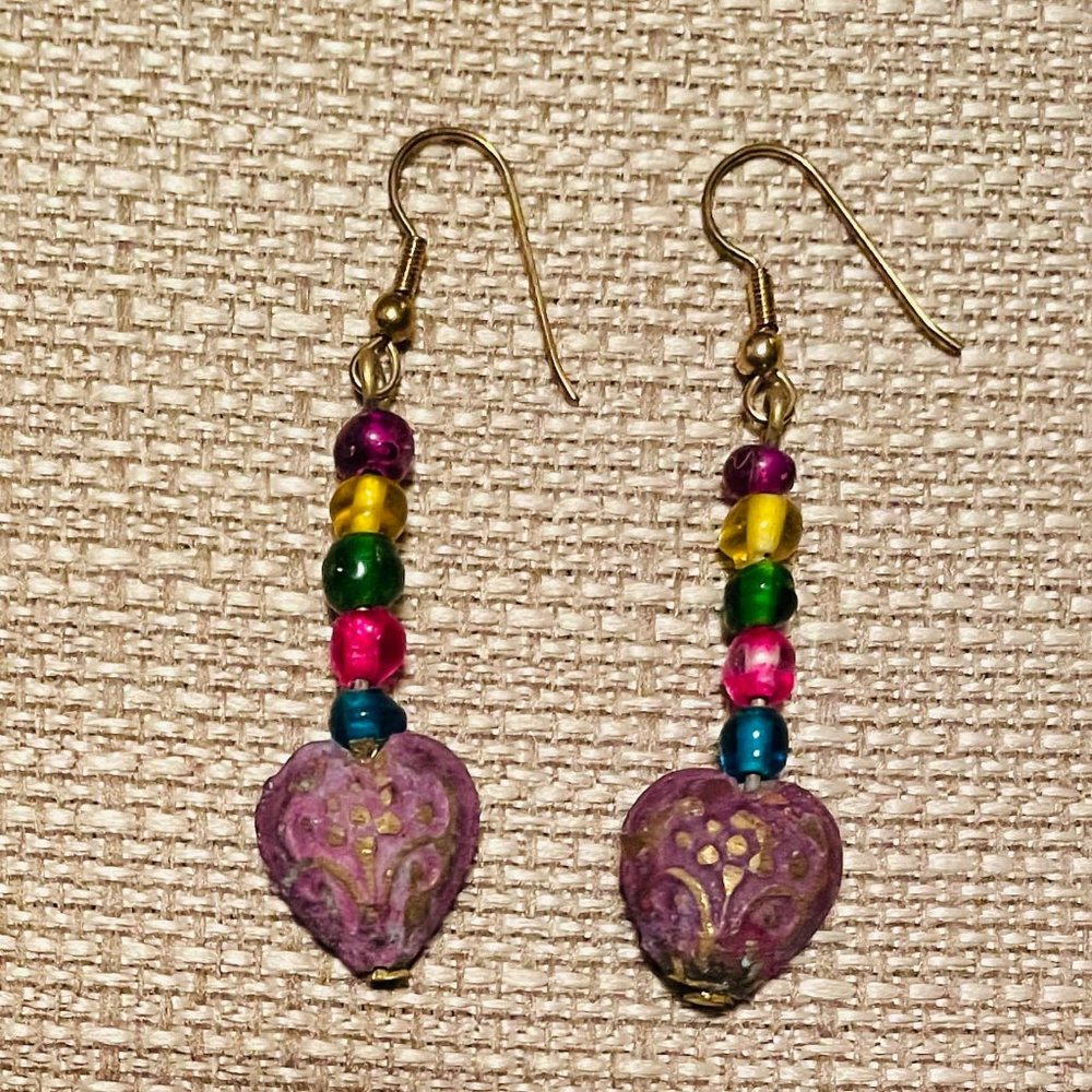 One of a Kind Drop Bead Earrings with Hearts